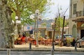 Typical cozy square of the Corsican town L`Ile Rousse