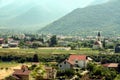 Typical Croatian village of Herzegovina with a catholic church on the Neretva river in a valley near the city of Mostar Bosnia