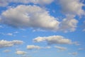 Typical cumulus clouds with the characteristic flat-bottomed puffy shape associated with cumulus clouds against a blue sky in Royalty Free Stock Photo