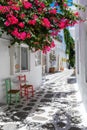 A typical cycladic alley at the village of Parikia, Paros island Royalty Free Stock Photo