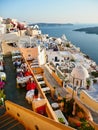 Restaurants on the Santorini Caldera at Sunset, Greece