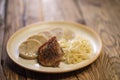 typical Czech cuisine pork with dumplings and cabbage Royalty Free Stock Photo