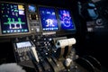 A typical dashboard panel in the cockpit of a private jet plane aircraft.