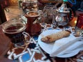 A typical dessert and arabic coffe