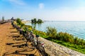 Typical Dutch Bikes parked at the promenade along the inland sea named IJselmeer