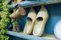 Typical Dutch Clogs Leaning on the Ledge Royalty Free Stock Photo