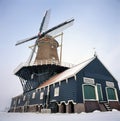 A typical Dutch Wood Sawmill on a cold Winter`s day, near Leidschendam, the Netherlands