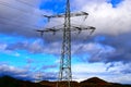 electricity pylon in front of storm clouds