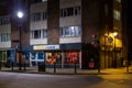 a typical english corner shop closed at night in Old Portsmouth, UK