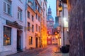 Night street in the Old Town of Riga, Latvia Royalty Free Stock Photo