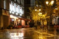 A typical evening street scene of a cafe or restaurant in France
