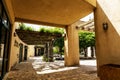 Typical example of Middle Eastern architecture with sun canopies wooden pergolas