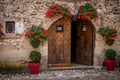 Typical facade of the old Provencal stone house Perouges, France Royalty Free Stock Photo