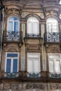 Typical facade of palaces in Ribeira district of Porto, Portugal