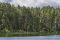 Typical Finnish cottages in the woods, Punkaharju, Lake District, Finland