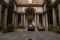 Typical Florence architectural panorama of a palazzo with open ceiling and rectangular arcade