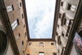 Typical Florence architectural panorama of a palazzo with open ceiling and rectangular arcade
