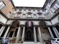 Typical Florence architectural panorama of a palazzo with open ceiling and rectangular arcade