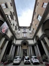 Typical Florence architectural panorama of a palazzo with open ceiling and rectangular arcade