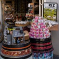 typical food products and souvenirs of the Camargue region of southern France in a small shop in Aigues-Mortes