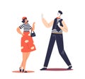 Typical french cartoon characters: male mime artist and female wearing stereotypical France clothes