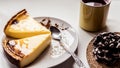 Typical french flan with tea or coffee Royalty Free Stock Photo