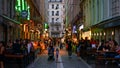 Typical French street full with restaurants