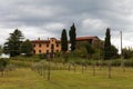 Typical Friulian peasant landscape. Cultivated fields and house on the hill. Collio from Friuli. Italy