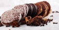 Typical German Gingerbreads such as Lebkuchen and Aachener Printen on rustic Royalty Free Stock Photo