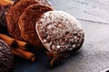 Typical German Gingerbreads such as Lebkuchen and Aachener Printen on rustic Royalty Free Stock Photo