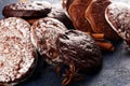 Typical German Gingerbreads such as Lebkuchen and Aachener Printen on rustic Royalty Free Stock Photo