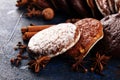 Typical German Gingerbreads such as Lebkuchen and Aachener Printen on rustic Royalty Free Stock Photo
