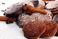 Typical German Gingerbreads such as Lebkuchen and Aachener Printen on rustic Royalty Free Stock Photo