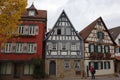 Typical German half-timbered house facades. Stylish houses in a typical German village with half-timbered art. Old town in Marbach