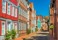 Typical German street in Stade, Germany. Colorful houses in the traditional architectural style