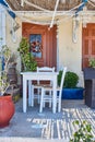 Typical Greek terrace on the island of Karpathos Royalty Free Stock Photo