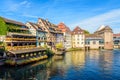 Half-timbered buildings lining the river Ill in the Petite France quarter in Strasbourg, France Royalty Free Stock Photo