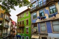 Typical historical old town houses with azulejos decoration in Porto city, Portugal