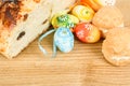 Typical homemade Easter Cake With Almonds and painted eggs Royalty Free Stock Photo