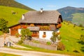 Typical house of the Italian Alps with grazing cows Royalty Free Stock Photo