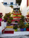 Typical house in Linosa with the staircase full of flower pots