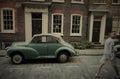 Typical brick house in Shoreditch London with collection vintage car