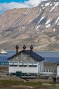 Typical house with metal chimneys in Longyearbyen, Svaldbard, Spitzbergen