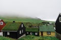 Typical houses with the grass roof in the Faroe Islands