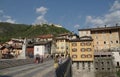 Typical houses on Mastallone river in Varallo Sesia, Italy