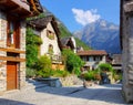 Typical houses in Sonogno in the Verzasca Valley, Ticino in Switzerland Royalty Free Stock Photo