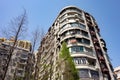 Typical housing in Shanghai, China with rounded balconies and blue sky Royalty Free Stock Photo