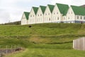 Typical Iceland houses with green roof in landscape Royalty Free Stock Photo