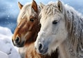 Typical Icelandic horse in winter landscape with falling snow. AI generated Royalty Free Stock Photo