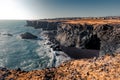 Typical Icelandic sunrise sunset cliff landscape at Arnarstapi area in Snaefellsnes peninsula in Iceland